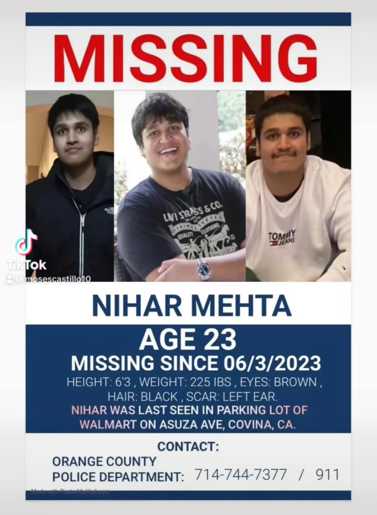 Missing person bulletin for Nihar Mehta