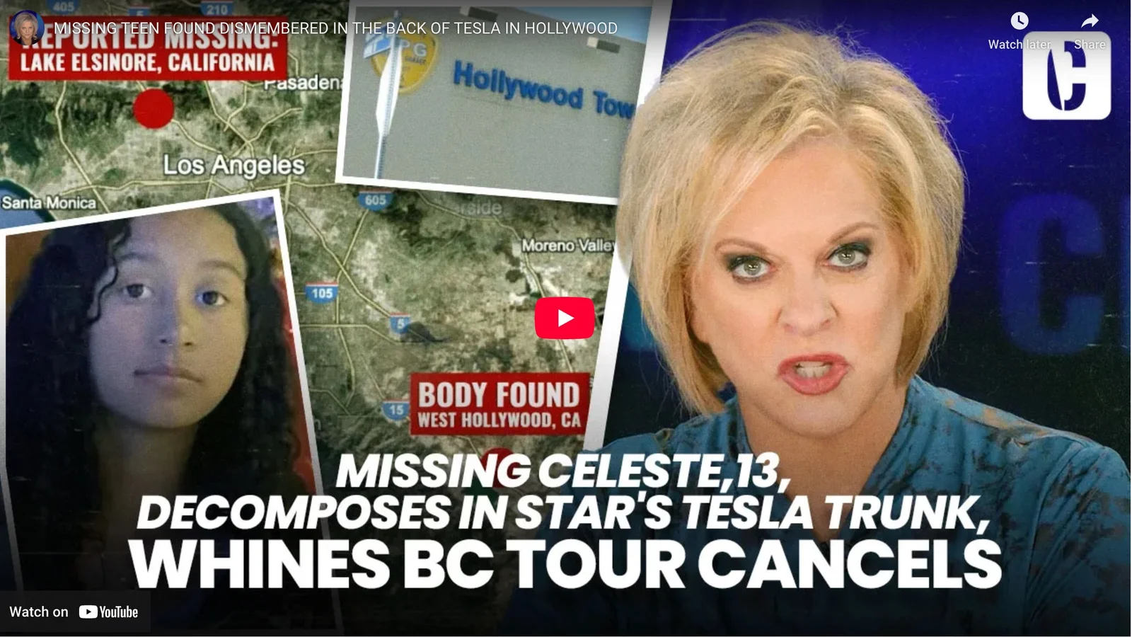 Nancy Grace segment graphic — missing teen found in Hollywood Tesla