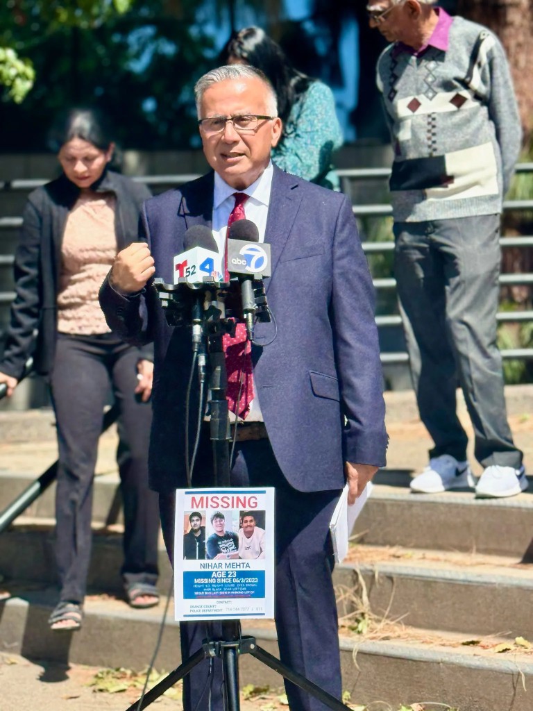 Detective Moses Castillo speaking at a press conference about missing person Nihar Mehta